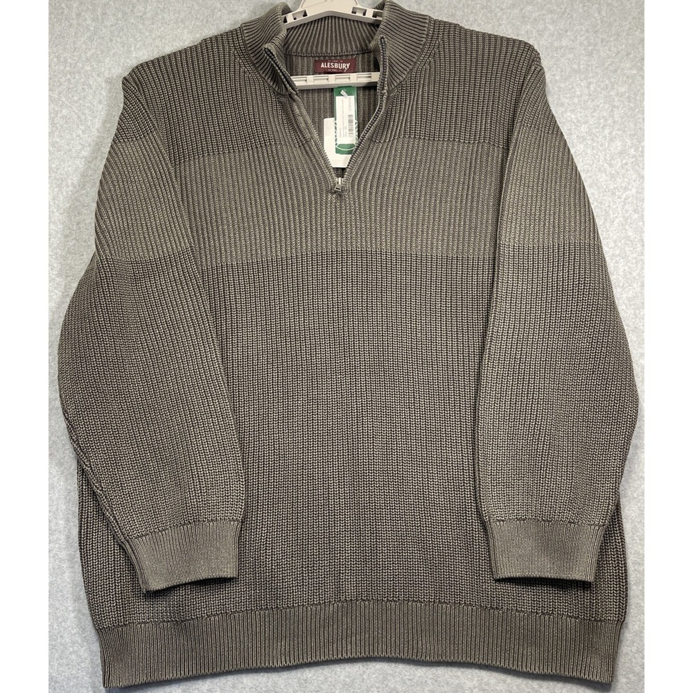 Alesbury Men's 3XL Olive Stone Washed Shaker Stitch Quarter Zip Sweater NWT